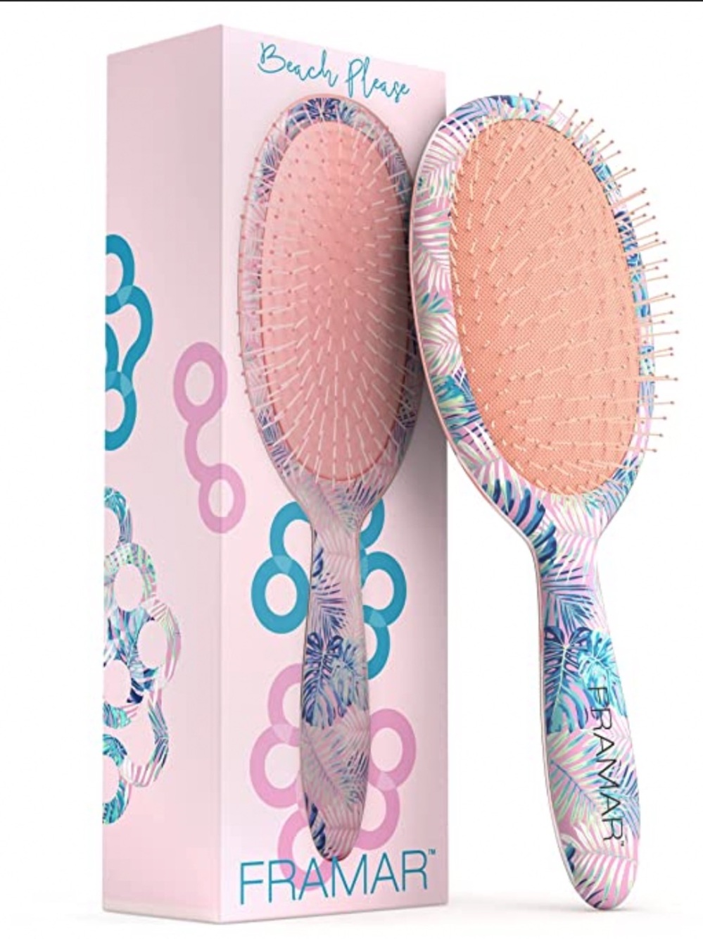 Framar Pink Tropical Beach Please Detangle Paddle Hair Brush NWT
